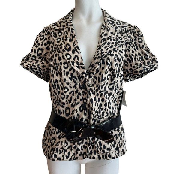 Women's Large Animal Cheetah Print Belted Short Jacket Shacket Blouse Lined NWT - Picture 1 of 7